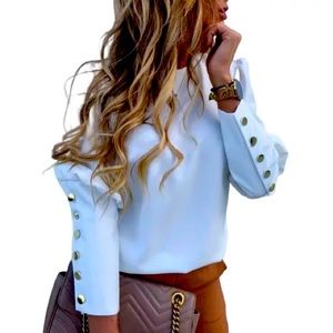 White Blouse with Gold Button Back Details